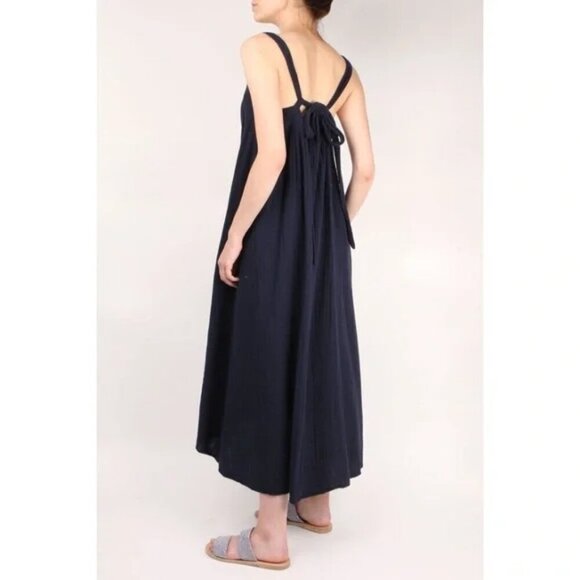 Xirena Rumi Midi Maxi Dress Size Small Navy Blue Gauze Vacation Lagenlook - Picture 2 of 12